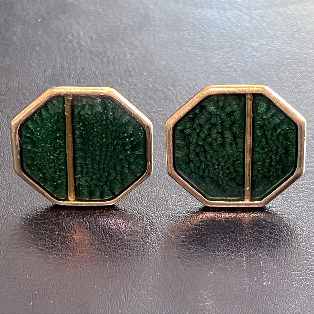 Vintage Yves Saint Laurent YSL Green and Gold-Tone Hexagon Earrings